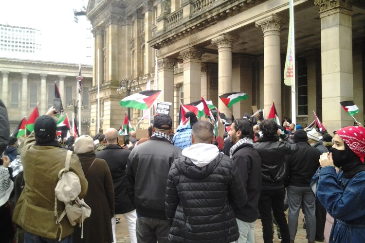 Protesters with Palestine flags in Victoria Square, Birmingham