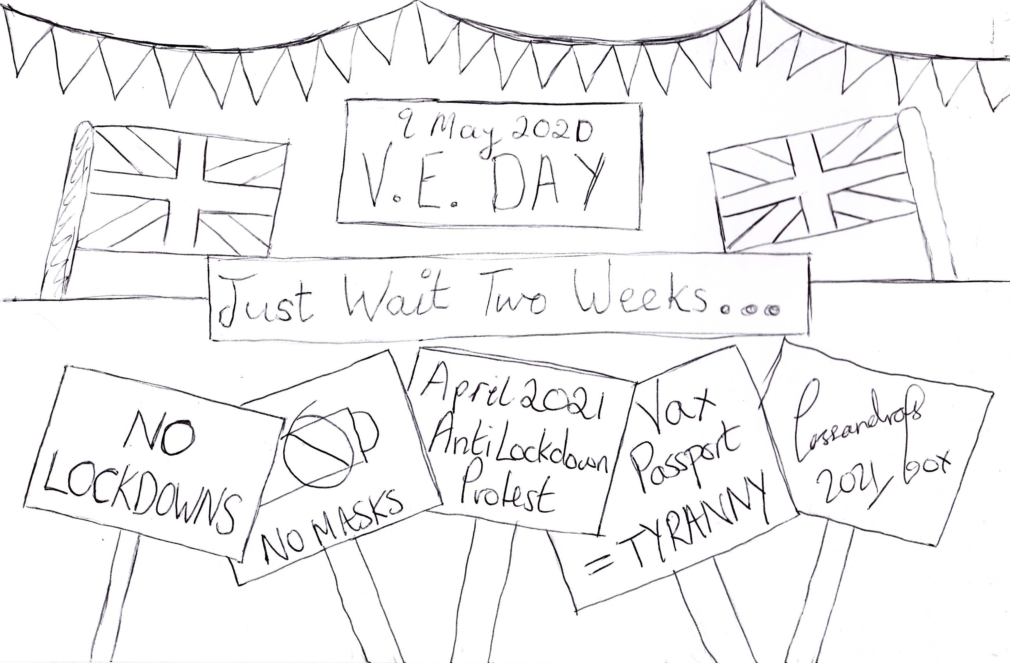 Image showing events that may have breached lockdown regulations with the text 'Just wait two weeks...'